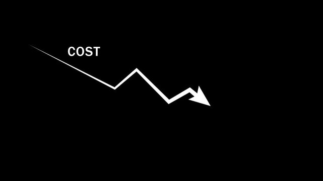 Cost reduction business finance concept. Businessman cost reduction icon with down arrow for budget management and 4k Animation video on Black Background