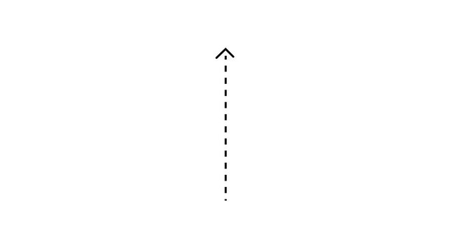 Up arrow direction icon with dotted line animation on white background. dot arrows icon sign animated with alpha channel. Black straight arrows animation.4k Animation video on white Background