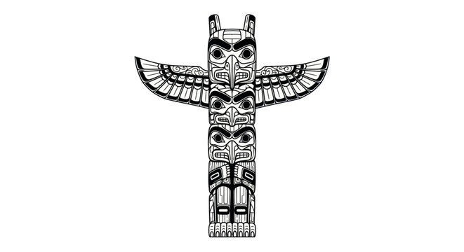 Indigenous totem pole with tribal eagle vector art on white background