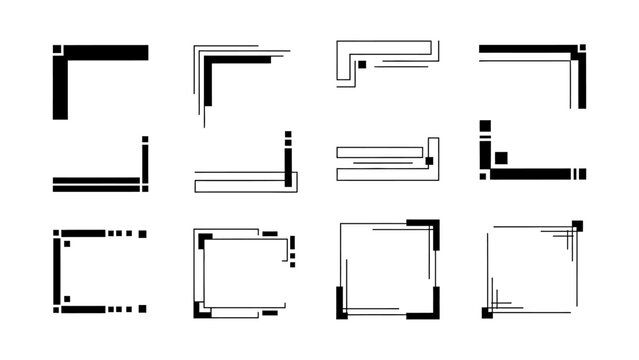 Minimalist geometric corner borders and tech frames set for digital UI design vector illustration