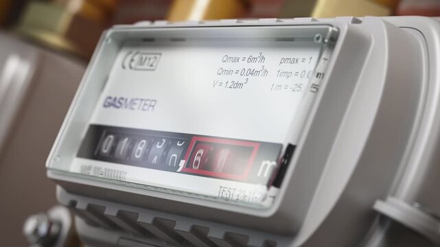 Gas meter is counting used gas in a household. Energy consumption and heating problems concept