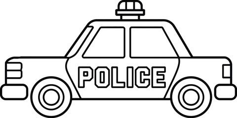 Police car, law enforcement vehicle, emergency services icon, black and white outline © Jihadul