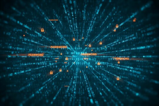 Computer Hacked System Error Virus Cyber Attack Malware Warning Sign 3D Rendering Data Protection Security.Data Matrix Warning Sign System Hacked