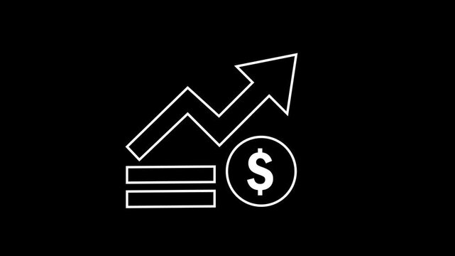 Dollar rate increase arrow icon animation.Business growth concept animation, Business line arrow with business graph and dollar sign.