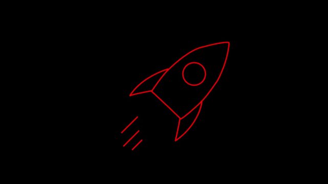 Rocket flying line icon animation in sky representing startup launch and business growth concept. 4K motion video.