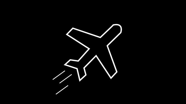 Animated of plane linear icon animation.Airplane is flying on background. Traveling concept. Hot tours. Airline