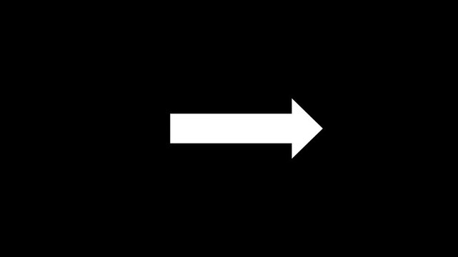 White simple straight animated arrow pointing to the right on black background. Minimal right-pointing arrow animation. 4K motion video.