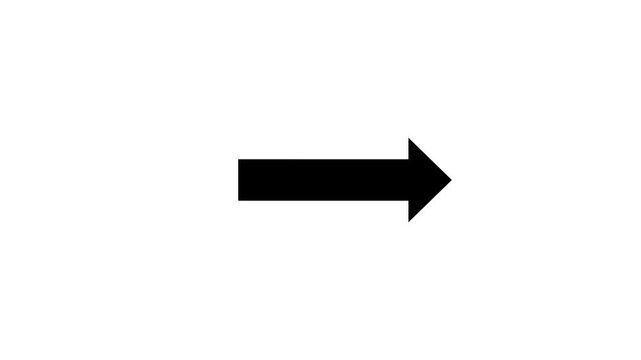 Simple right arrow animation in black color isolated on white background or alpha channel. Direction indicator motion graphics. 4K.