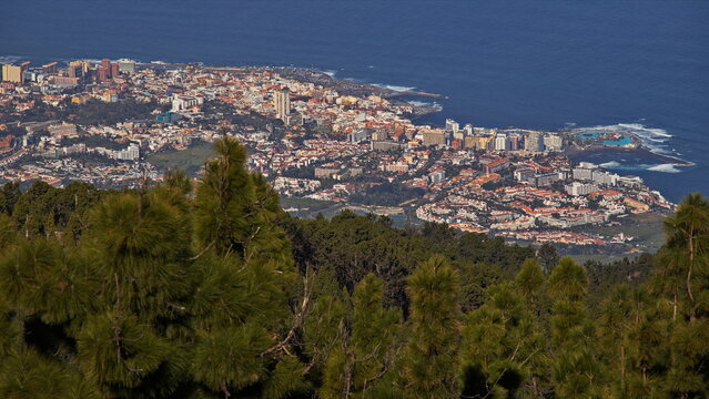 View of Puerto de la Cruz from Mirador de Chipeque on Tenerife, Canary, Canary Islands, Spain, Europe

