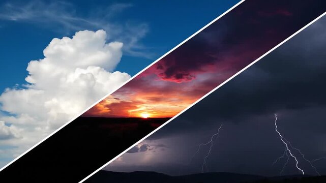 Split screen of different weather conditions.