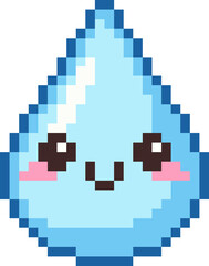 Fototapeta premium Cute Pixel Weather Icons With Face Raindrop Flat Sticker Style