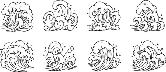 Obraz premium Sketch series of eight detailed lion head illustrations in profile view Vector