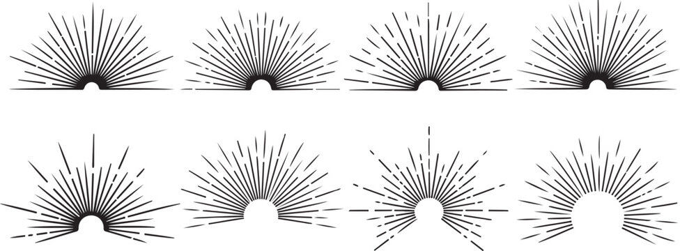 Abstract line art depicting radiating patterns and geometric designs Vector