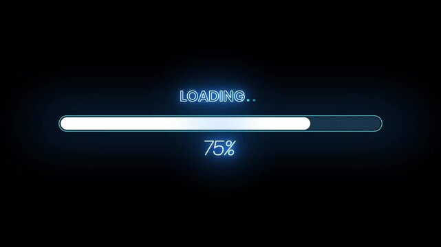 zero to hundred percent increasing progress bar loading text video with neon effect, loading icon process bar with 0 to 100 percentage. abstract game loading bar Cyberpunk