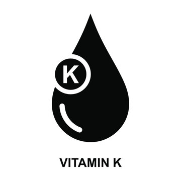 A black droplet shape contains the letter k inside a circle with vitamin k text below high quality professional