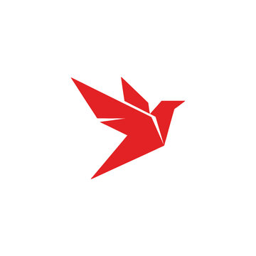 Red Origami Bird In Flight.