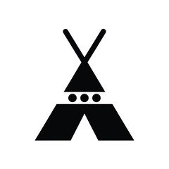 A simplified black silhouette depicts a traditional teepee or wigwam structure representing native american dwellings high quality professional detailed © Mahir