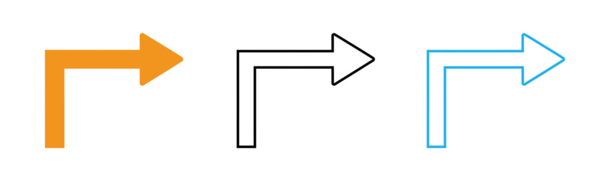 Two directional arrows orange and cyan pointing right with a 90 degree turn
