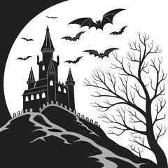 Fototapeta premium Creepy Halloween Castle Silhouette