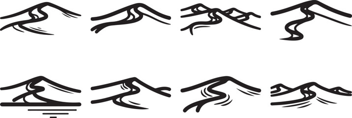 Line drawing sketches of various dinosaurs in dynamic poses Vector © Runa