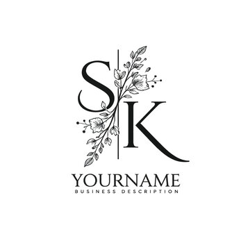 Sophisticated floral monogram sk logo template design with delicate leafy branches for personal branding and business monogram template branding personal business identity sophisticated
