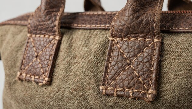Medium frame focusing on boxx stitches securing thick handles emphasizing robust construction and quality reinforcement techniques.