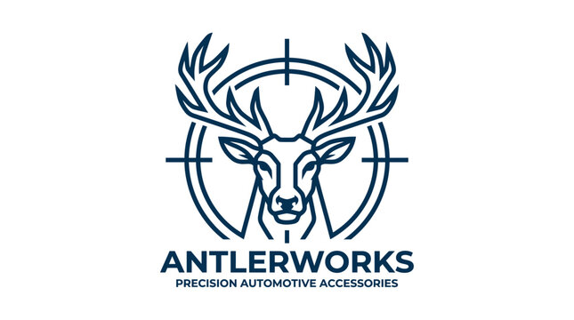 Deer head silhouette with crosshair vector logo for automotive accessories