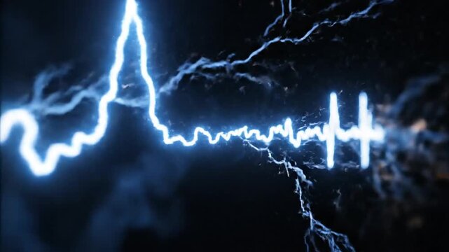 Electricity pulse light glowing waveform.
