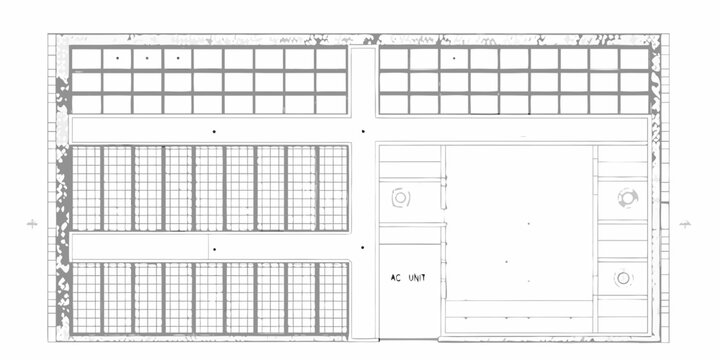 Architectural blueprint of a building s roof plan with solar panels