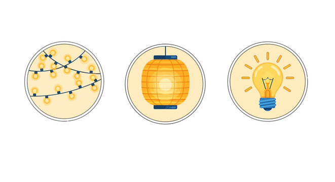 Icons of a constellation a lantern and a light bulb.