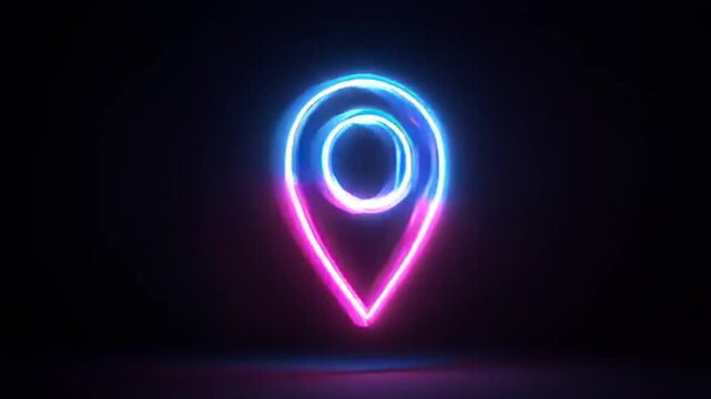 Glowing neon location Icon isolated on black background.