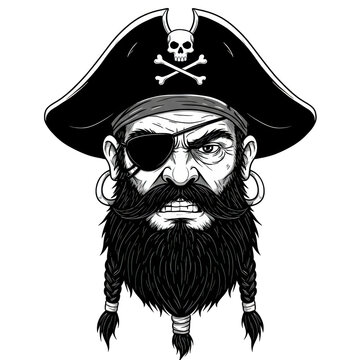 Pirate with beard and eye patch isolated on transparent background