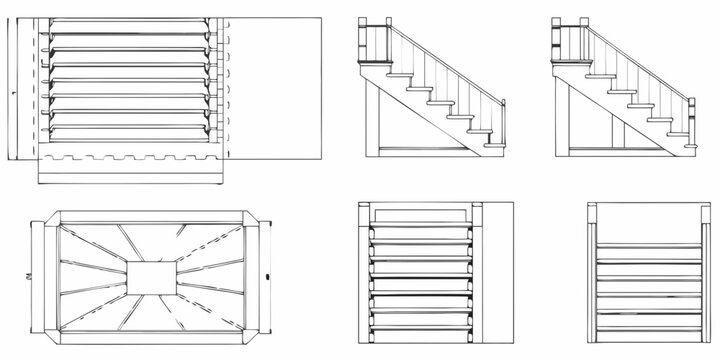 Architectural blueprints showcasing staircase designs and structural components