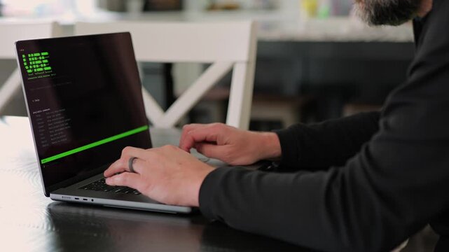 Vibe Coding Software Engineer Developing Billion Dollar Applications at Kitchen Table on Saturday Morning - AI Vibe Coder Concept