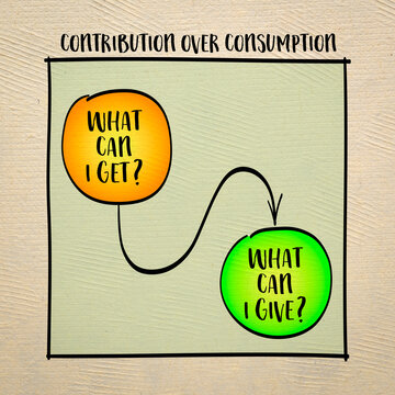 Contribution over consumption concept. Instead of asking, What can I get?, the key question becomes, What can I give?