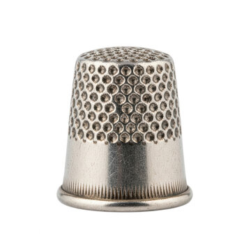 Silver metal sewing thimble with dimpled texture isolated on transparent background