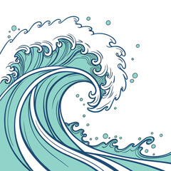 Fototapeta premium A stylized graphic depiction of an ocean wave curls powerfully showcasing dynamic lines and a serene teal color palette high quality professional