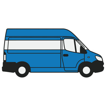 Blue passenger van flat vector icon isolated on white background
