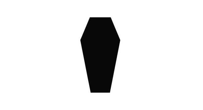 Simple black coffin shape against a white background a stark silhouette