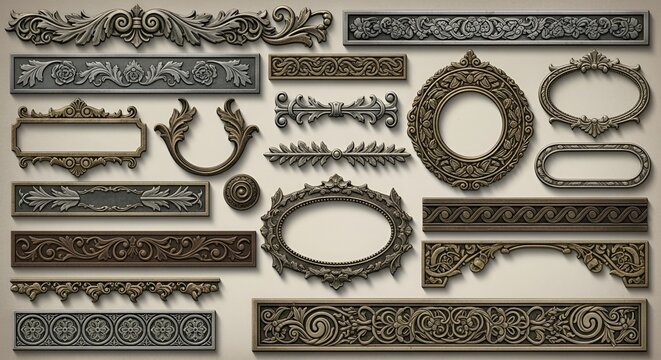 ornate frame border decorative moldings furniture interior design vintage antique baroque rococo gilded ornamental embellishments scrollwork floral patterns wall art display
