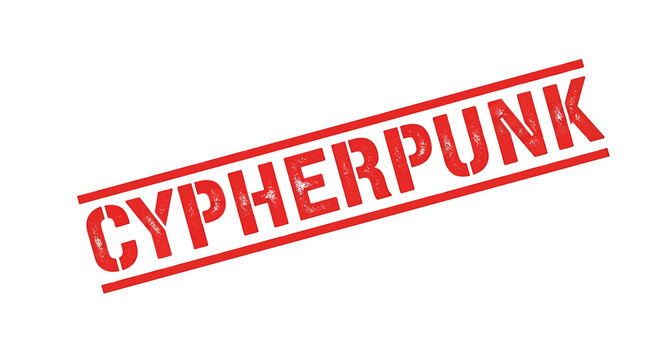 Red Cypherpunk text stamp on white background