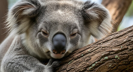 Obraz premium Close-up of a koala resting on a tree branch in a natural setting