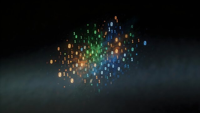 Binary code numbers floating in space