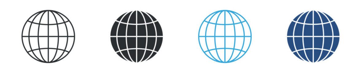 Obraz premium Global Network and Worldwide Connectivity Icon Set, Internet Communication, International Business, Digital World Concept, Vector Illustration