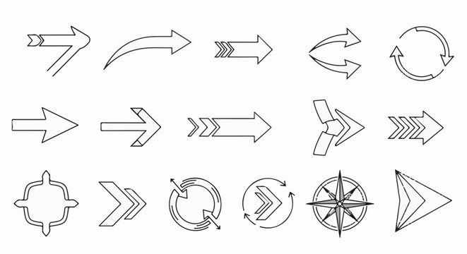 Collection of arrow icons, compass, and target symbols for direction and navigation