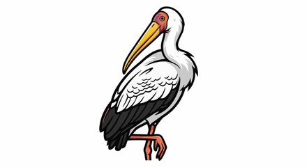 Fototapeta premium Cartoon depiction of a yellow-billed stork standing on one leg