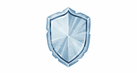 Fototapeta premium Cartoonish, light blue, faceted shield with textured edges and radiating lines
