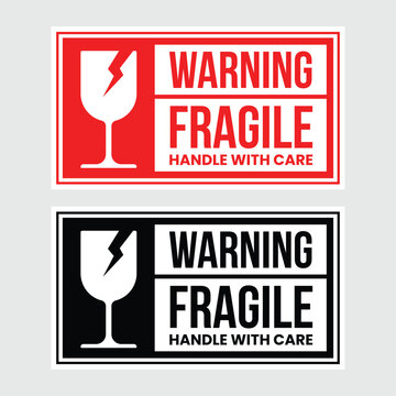 Fragile warning labels red and black designs for careful handling