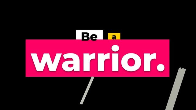 Minimalist Be a warrior text animation on black background an inspiring gym motivation quote for lifestyle and fitness