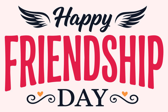 Happy friendship day greeting card design with retro typography and wings